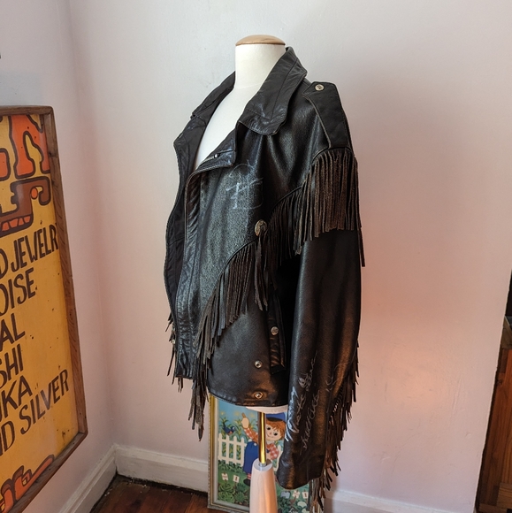 Vintage Fringe Black Leather Jacket with Heavy Metal Musician Autographs - Picture 10 of 13